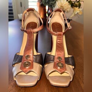 Cole Haan NikeAir Leather T-Strap Heels Metallic Gold Copper Bronze 8.5 Classic
